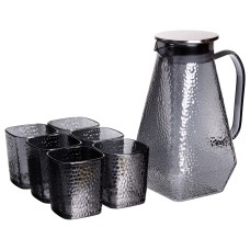 Глечик 1.8 л зі склянками 6 штук по 200 (мл) графин для компоту соку води лимонаду глечик для напоїв Сірий HP-19-38S (86207)