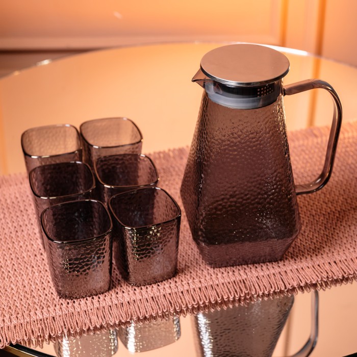 Глечик 1.8 л зі склянками 6 штук по 200 (мл) графин для компоту соку води лимонаду глечик для напоїв Сірий HP-19-38S (86207)