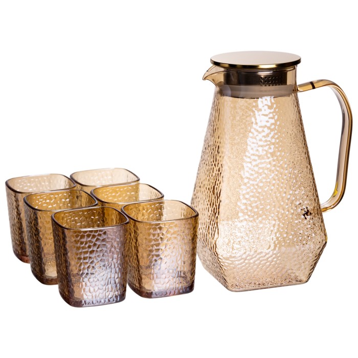 Глечик 1.8 л зі склянками 6 штук по 200 (мл) графин для компоту соку води лимонаду глечик для напоїв Коричневий HP-19-39S (59726)