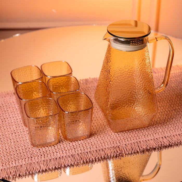 Глечик 1.8 л зі склянками 6 штук по 200 (мл) графин для компоту соку води лимонаду глечик для напоїв Коричневий HP-19-39S (59726)