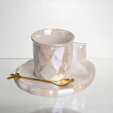 Чашка порцелянова для кави 200 (мл) з блюдцем і ложкою, гарна чашка в подарунок Білий FM-2B (54192)