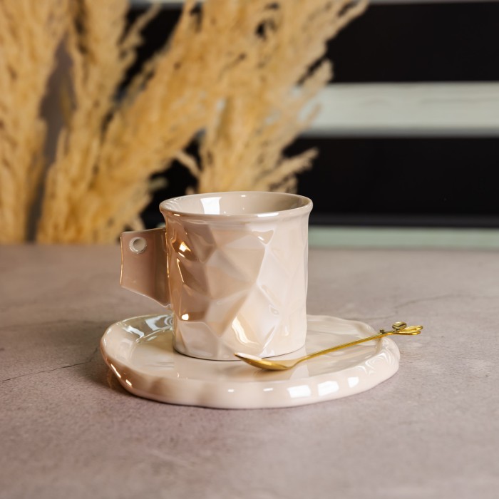 Чашка порцелянова для кави 200 (мл) з блюдцем і ложкою, гарна чашка в подарунок Білий FM-2B (54192)