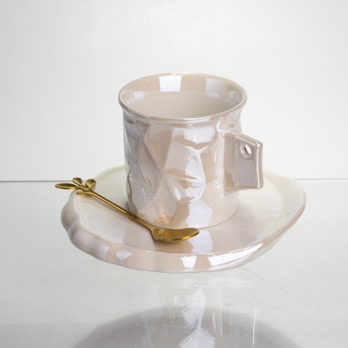 Чашка порцелянова для кави 200 (мл) з блюдцем і ложкою, гарна чашка в подарунок Білий FM-2B (54192)