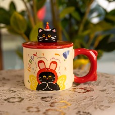 Кубок порцелянова з кришкою Kitten's Birthday 400 (мл) подарункова кружка прикольна чашка для дітей на подарунок Рожевий FM-24C (17773)