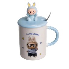 Чашка порцелянова з кришкою і ложкою Labubu 400 (мл) подарункова кружка прикольна чашка для дітей на подарунок Блакитний FM-35B (89641)