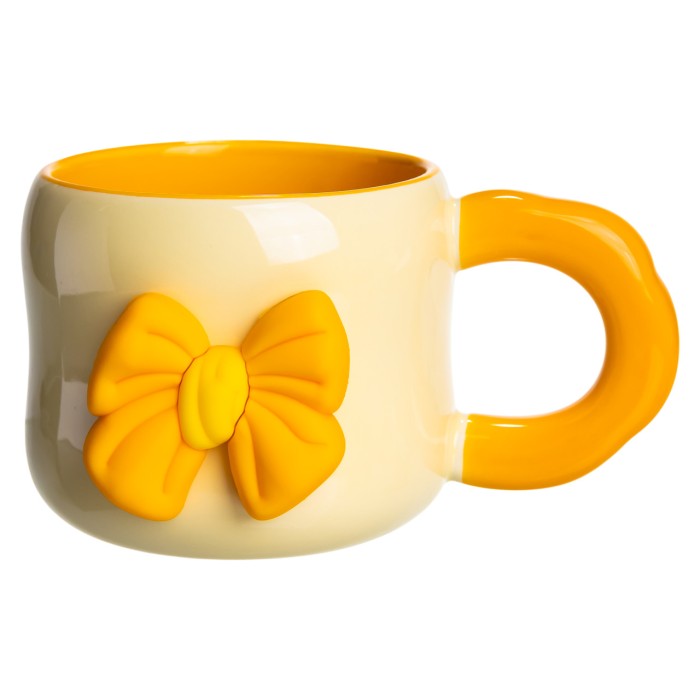 Кубок порцелянова з магнітом Бант 400 (мл) подарункова кружка прикольна чашка для дітей на подарунок Бежевий з жовтим FM-52A (46536)