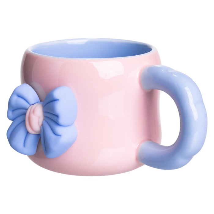 Кубок порцелянова з магнітом Бант 400 (мл) подарункова кружка прикольна чашка для дітей на подарунок Рожевий з блакитним FM-52C (29718)
