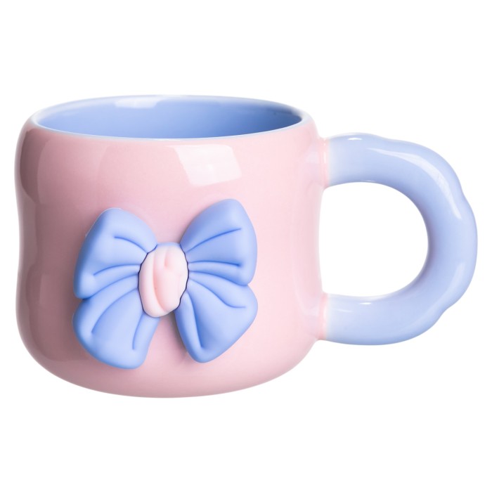 Кубок порцелянова з магнітом Бант 400 (мл) подарункова кружка прикольна чашка для дітей на подарунок Рожевий з блакитним FM-52C (29718)