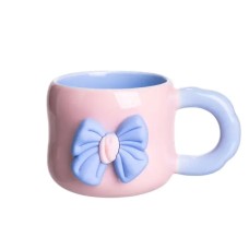Кубок порцелянова з магнітом Бант 400 (мл) подарункова кружка прикольна чашка для дітей на подарунок Рожевий з блакитним FM-52C (29718)