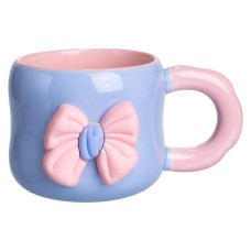 Кубок порцелянова з магнітом Бант 400 (мл) подарункова кружка прикольна чашка для дітей на подарунок Блакитний з рожевим FM-52D (32304)