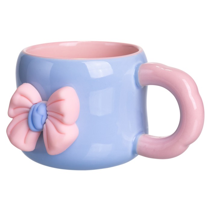 Кубок порцелянова з магнітом Бант 400 (мл) подарункова кружка прикольна чашка для дітей на подарунок Блакитний з рожевим FM-52D (32304)