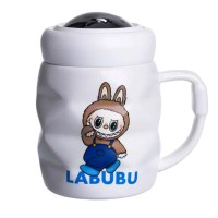 Чашка порцелянова з кришкою Labubu 400 (мл) подарункова кружка прикольна чашка для дітей на подарунок Білий з синім FM-54A (56859)