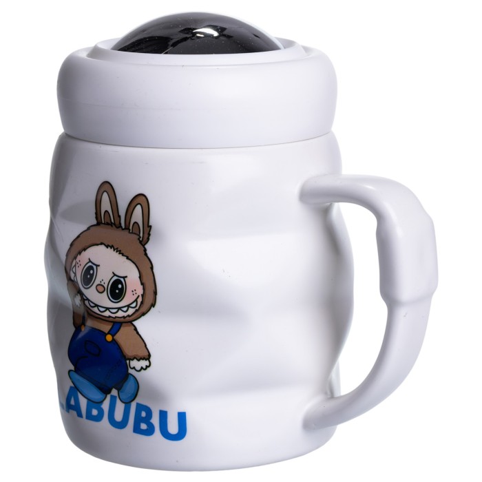 Чашка порцелянова з кришкою Labubu 400 (мл) подарункова кружка прикольна чашка для дітей на подарунок Білий з синім FM-54A (56859)