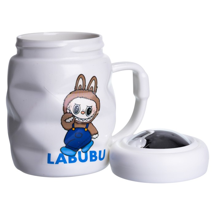 Чашка порцелянова з кришкою Labubu 400 (мл) подарункова кружка прикольна чашка для дітей на подарунок Білий з синім FM-54A (56859)