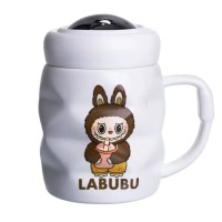 Чашка порцелянова з кришкою Labubu 400 (мл) подарункова кружка прикольна чашка для дітей на подарунок Білий з темно-коричневим FM-54C (78981)
