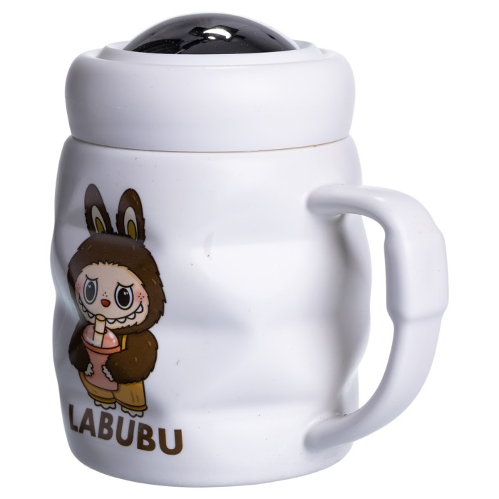 Чашка порцелянова з кришкою Labubu 400 (мл) подарункова кружка прикольна чашка для дітей на подарунок Білий з темно-коричневим FM-54C (78981)