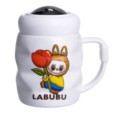 Чашка порцелянова з кришкою Labubu 400 (мл) подарункова кружка прикольна чашка для дітей на подарунок Білий з жовтим FM-54D (79273)