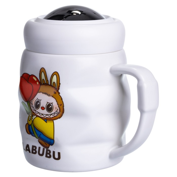 Чашка порцелянова з кришкою Labubu 400 (мл) подарункова кружка прикольна чашка для дітей на подарунок Білий з жовтим FM-54D (79273)