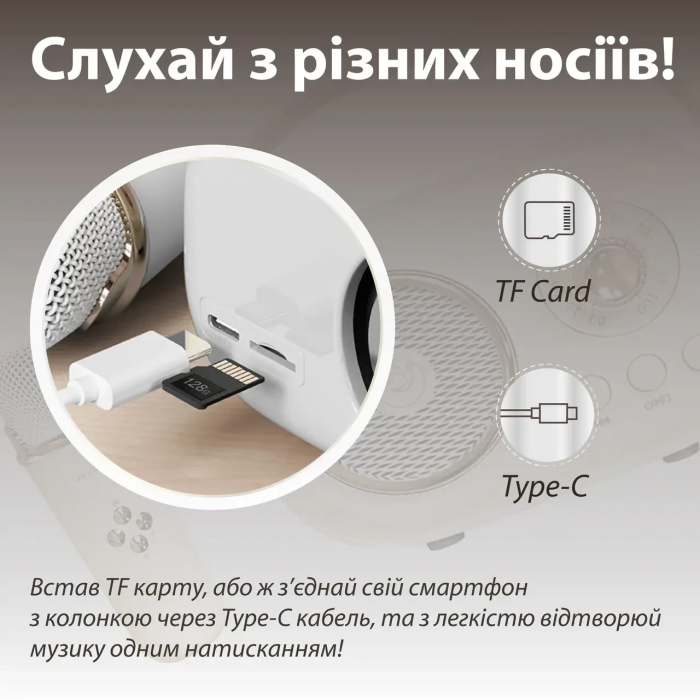 Колонка портативна з мікрофоном C-20 BT/TF/USB/FM 5 Вт Білий C20W (72285)