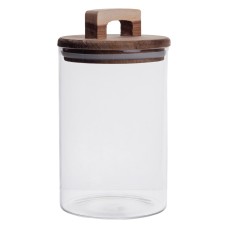 Висока скляна банка 1,5 л з бамбуковою кришкою для зберігання круп і продуктів (67804)