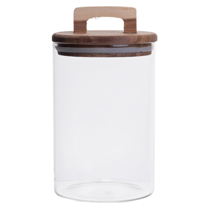 Висока скляна банка 1,5 л з бамбуковою кришкою для зберігання круп і продуктів (67804)