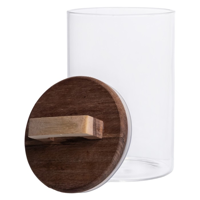 Висока скляна банка 1,5 л з бамбуковою кришкою для зберігання круп і продуктів (67804)