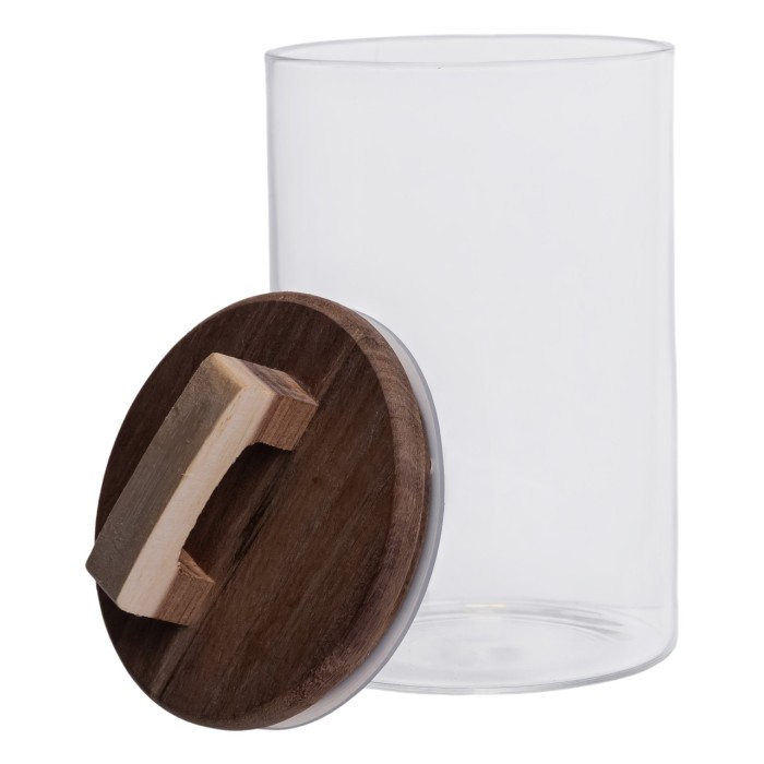 Висока скляна банка 1,5 л з бамбуковою кришкою для зберігання круп і продуктів (67804)