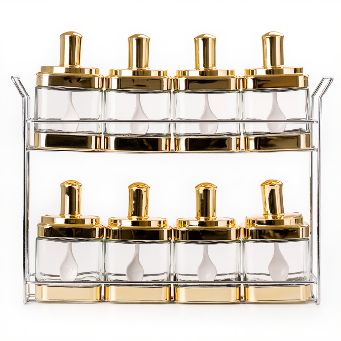 Набір ємностей для спецій на підставці 8 шт. (350 мл) Gold HP-1338 (33541)