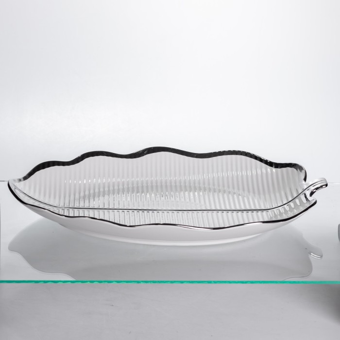 Порцелянова менажниця «Листок» з чорним обідком 2 секції 35,5 см ML6046 (11627)