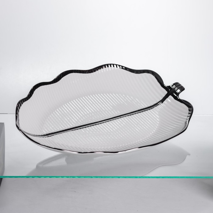 Порцелянова менажниця «Листок» з чорним обідком 2 секції 35,5 см ML6046 (11627)