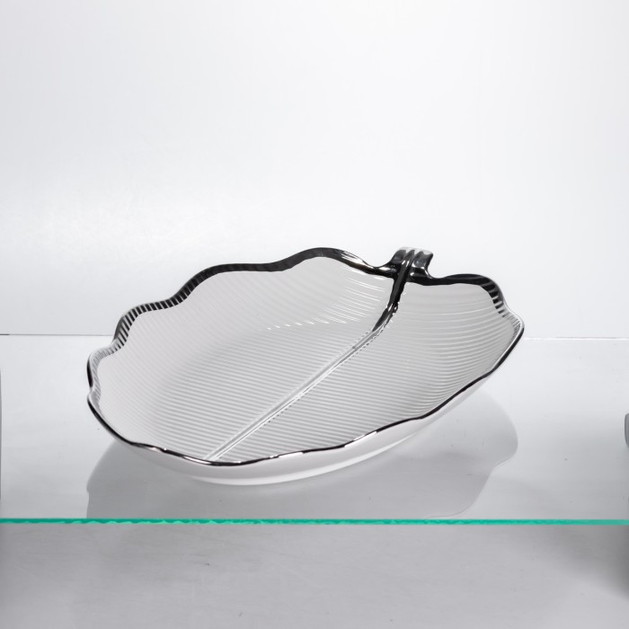 Порцелянова менажниця «Листок» з чорним обідком 2 секції 35,5 см ML6046 (11627)