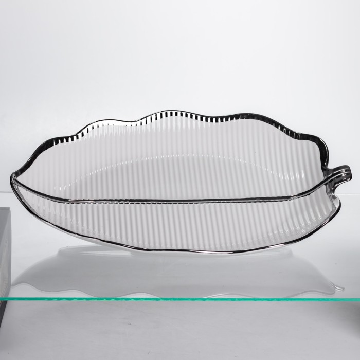 Порцелянова менажниця «Листок» з чорним обідком 2 секції 35,5 см ML6046 (11627)