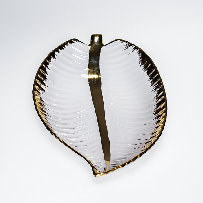 Декоративне блюдо у формі листочка 40 см, порцелянове, біле з золотом WH046 (30912)