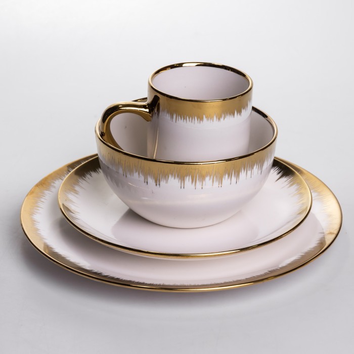 Столовий набір посуду тарілок і чашок 24 предмети на 6 персон «Смарагд» порцеляновий MD-16 (42693)