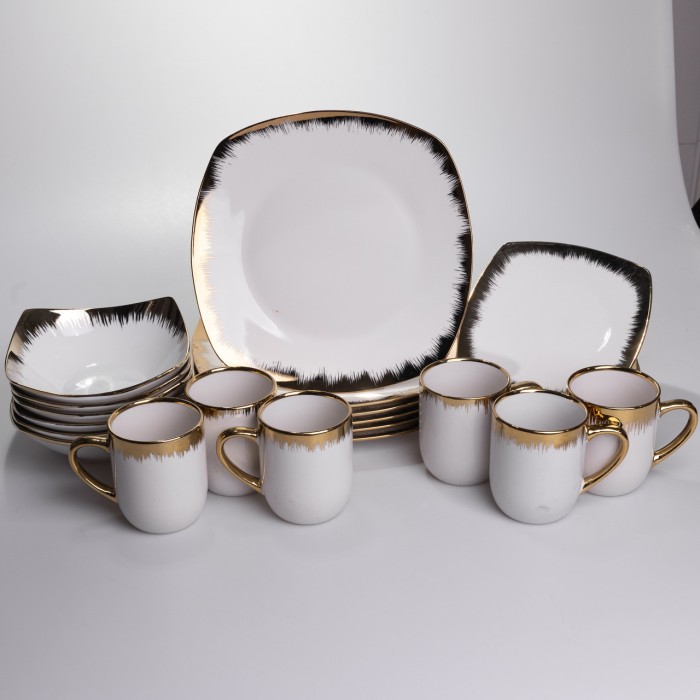 Столовий набір посуду тарілок і чашок 24 предмети на 6 персон «Геометрія» порцеляновий SD-24-1 (53605)