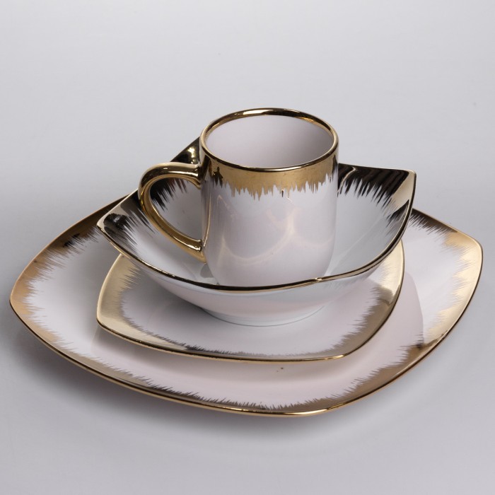 Столовий набір посуду тарілок і чашок 24 предмети на 6 персон «Геометрія» порцеляновий SD-24-1 (53605)