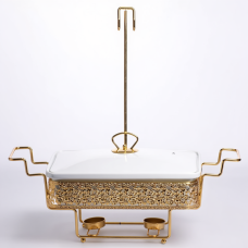 Прямокутний порцеляновий марміт 2 л на золотій стійці з підігрівом YL-78 (39701)