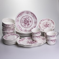 Столовий набір посуду тарілок і чашок 32 предмети на 6 персон «Бордовий Меандр» порцеляновий YY78-3A (10648)