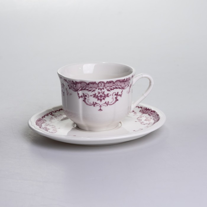 Столовий набір посуду тарілок і чашок 32 предмети на 6 персон «Бордовий Меандр» порцеляновий YY78-3A (10648)