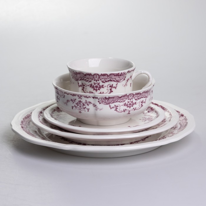 Столовий набір посуду тарілок і чашок 32 предмети на 6 персон «Бордовий Меандр» порцеляновий YY78-3A (10648)