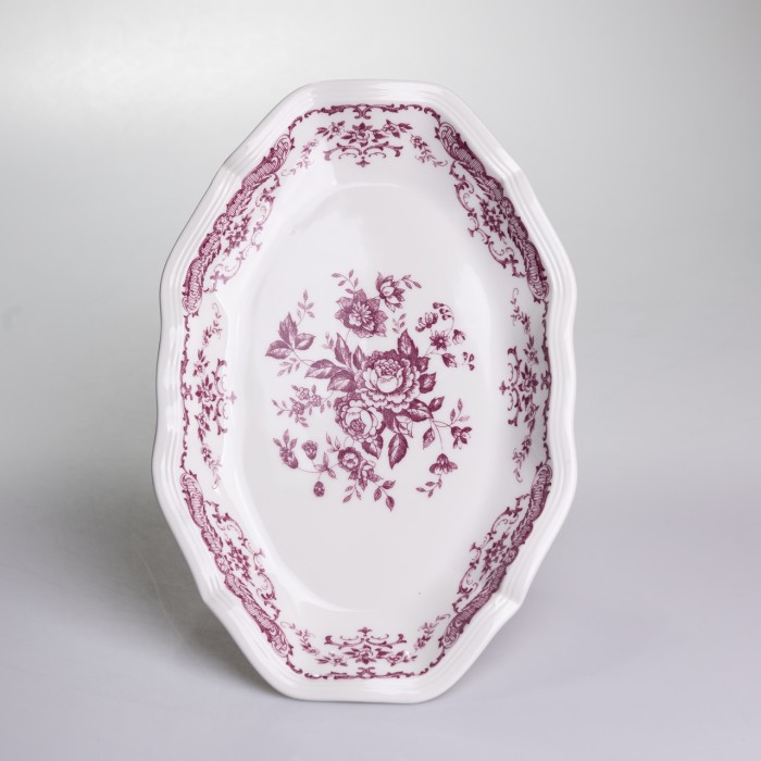 Столовий набір посуду тарілок і чашок 32 предмети на 6 персон «Бордовий Меандр» порцеляновий YY78-3A (10648)