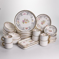 Столовий набір посуду тарілок і чашок 32 предмети на 6 персон «Золотий Кант» порцеляновий TH-32 (25488)
