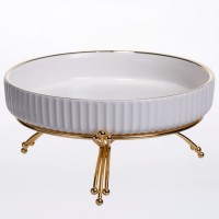 Фруктовниця порцелянова на металевій підставці Ø20 (см) кругла Золото LB-1570G (47554)