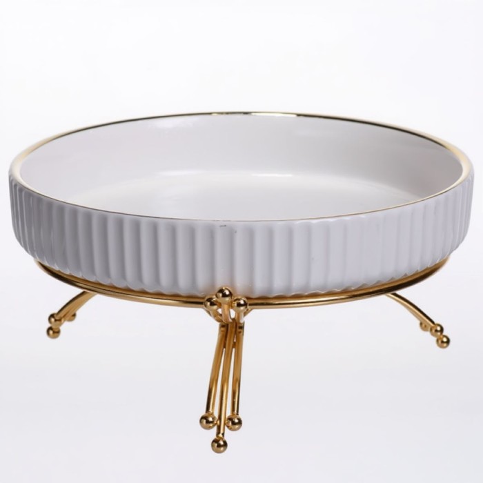 Фруктовниця порцелянова на металевій підставці Ø20 (см) кругла Золото LB-1570G (47554)