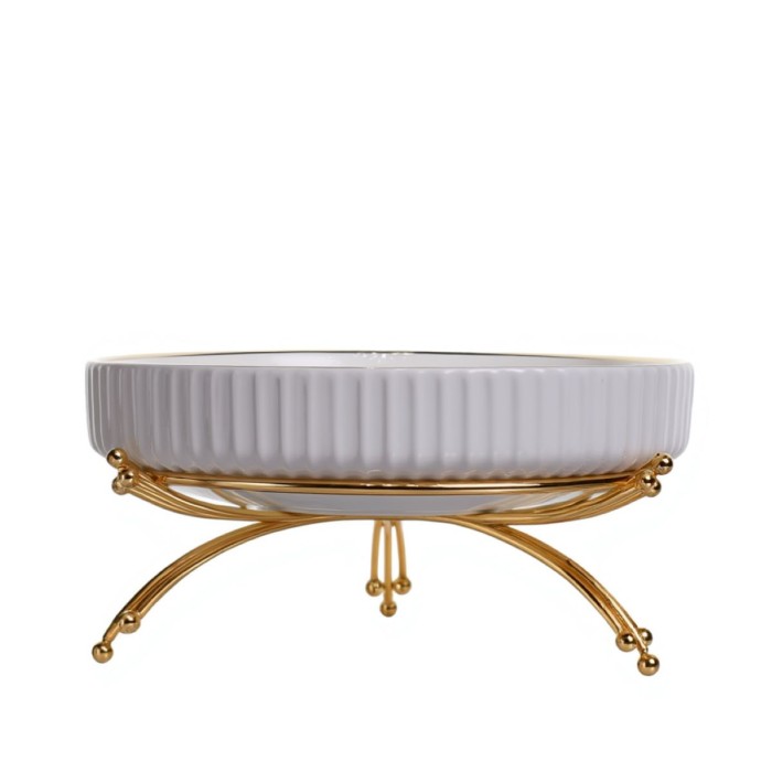 Фруктовниця порцелянова на металевій підставці Ø20 (см) кругла Золото LB-1570G (47554)