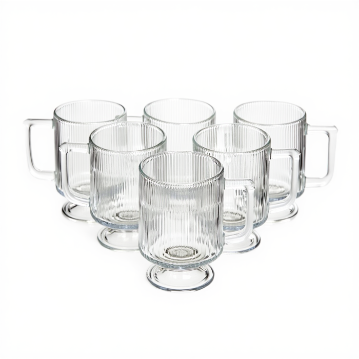 Набір скляних чашок 300 мл (6 шт) з рифленого скла HP-19-L7 (25511)