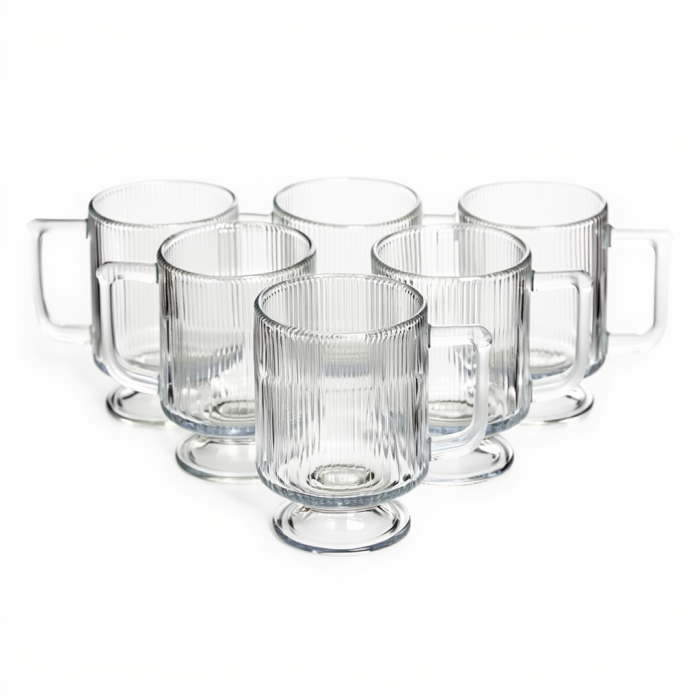 Набір скляних чашок 300 мл (6 шт) з рифленого скла HP-19-L7 (25511)