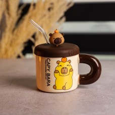 Кубок порцелянова з кришкою і трубочкою Капібара з апельсином 300 (мл) FM-27C (14262)