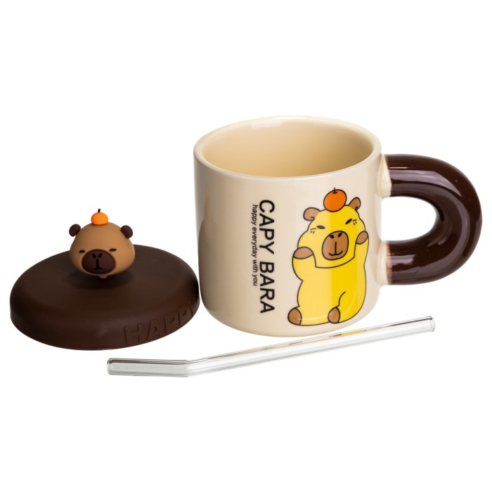 Кубок порцелянова з кришкою і трубочкою Капібара з апельсином 300 (мл) FM-27C (14262)