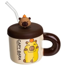 Кубок порцелянова з кришкою і трубочкою Капібара з апельсином 300 (мл) FM-27C (14262)